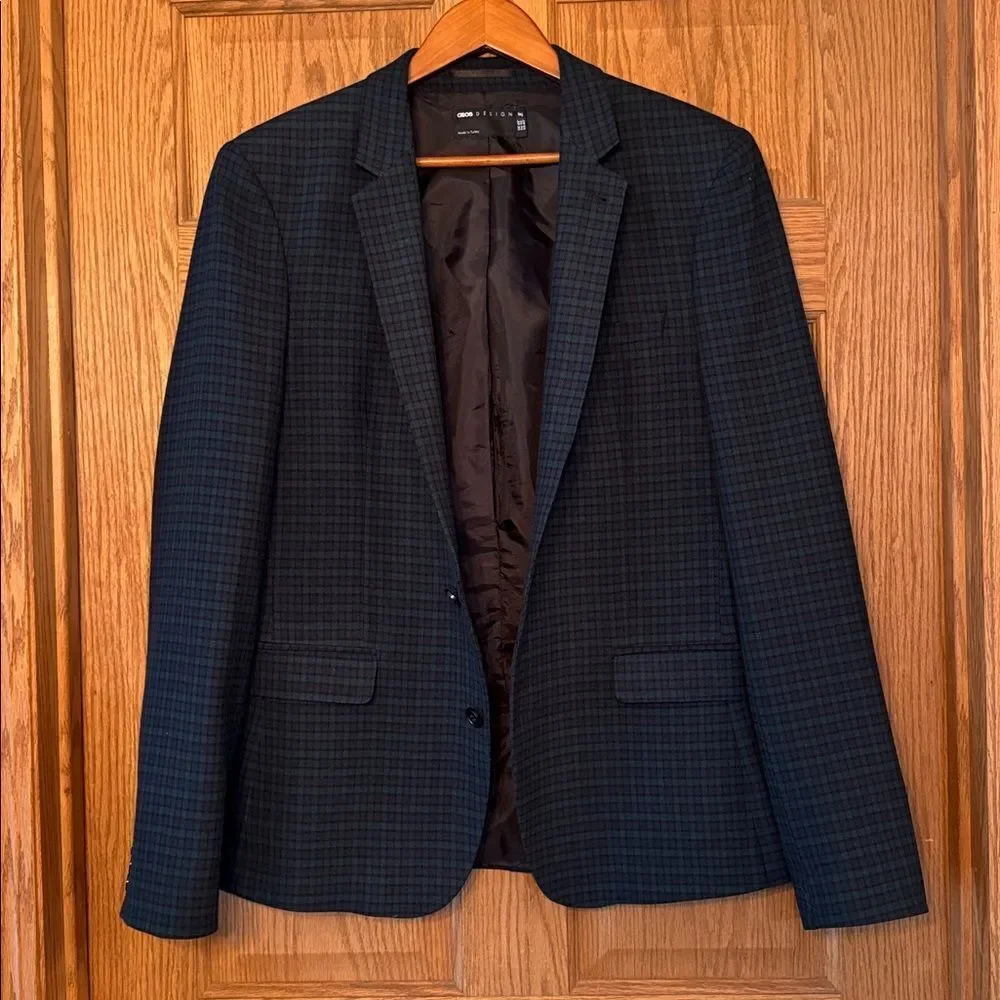 ASOS DESIGN Blackwatch Plaid Blazer Navy Green Tartan Check